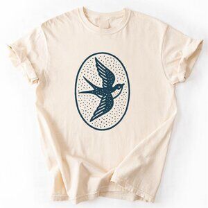Folk Art Swallow Bird T-Shirt – Vintage Nature Graphic Tee
